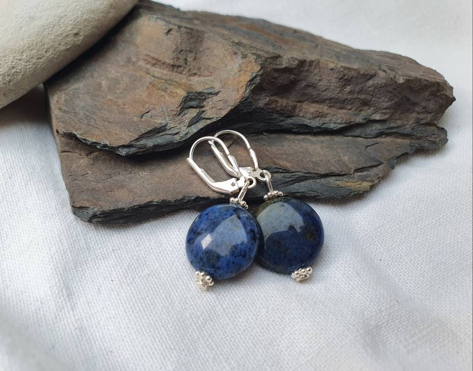 Dumotierit Gemstone Silver Earrings*925 Silver*Dark Blue Jewelry, Healing Stone, Gift, Gemstone Earrings, Silver Earrings