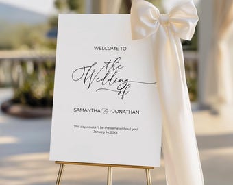 Modern Calligraphy Wedding Welcome Sign: Black & White Canva Template (Digital Download)