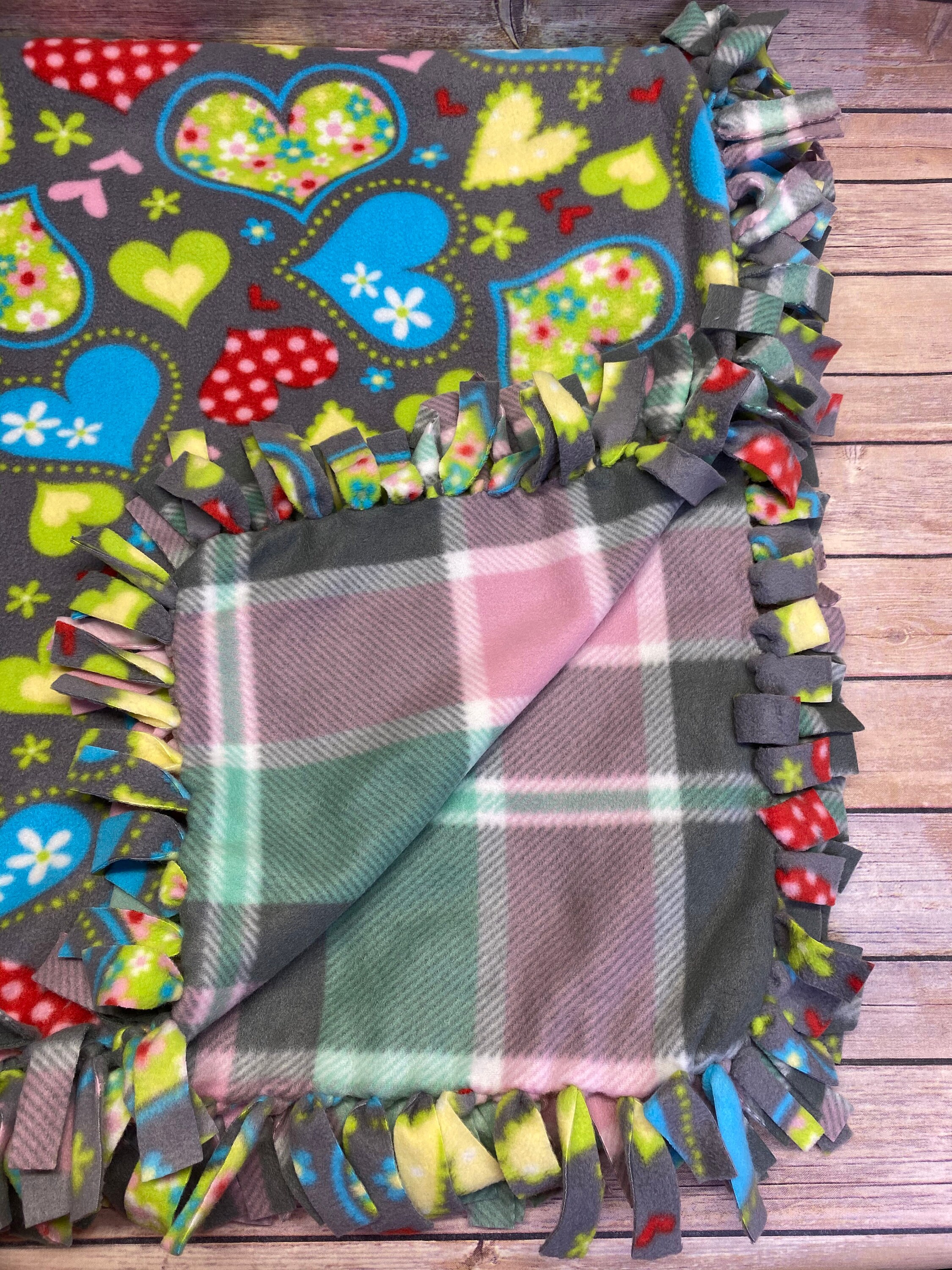 Hearts on Gray Fleece Blanket/Throw Etsy