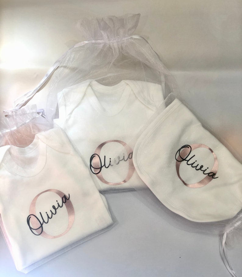 Personalised Babygrow Bodysuit Bib and Hat Set Initial and Etsy UK