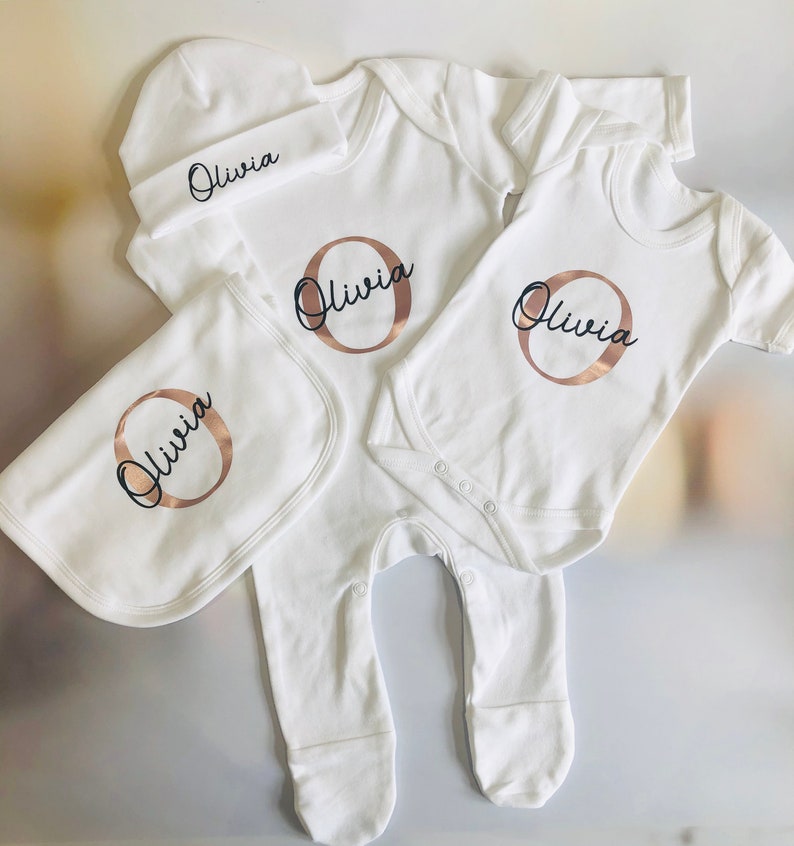 Personalised Babygrow Bodysuit Bib and Hat Set Initial and Etsy UK