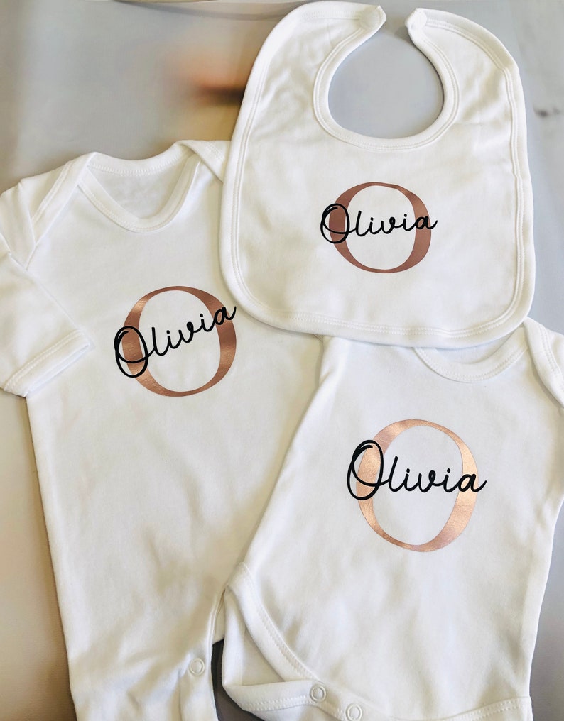 Personalised Babygrow Bodysuit Bib and Hat Set Initial and Etsy UK