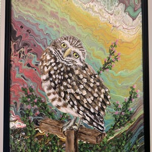 Burrowing Owl Acrylic Painting: Original Framed Wildlife Art (11x14)