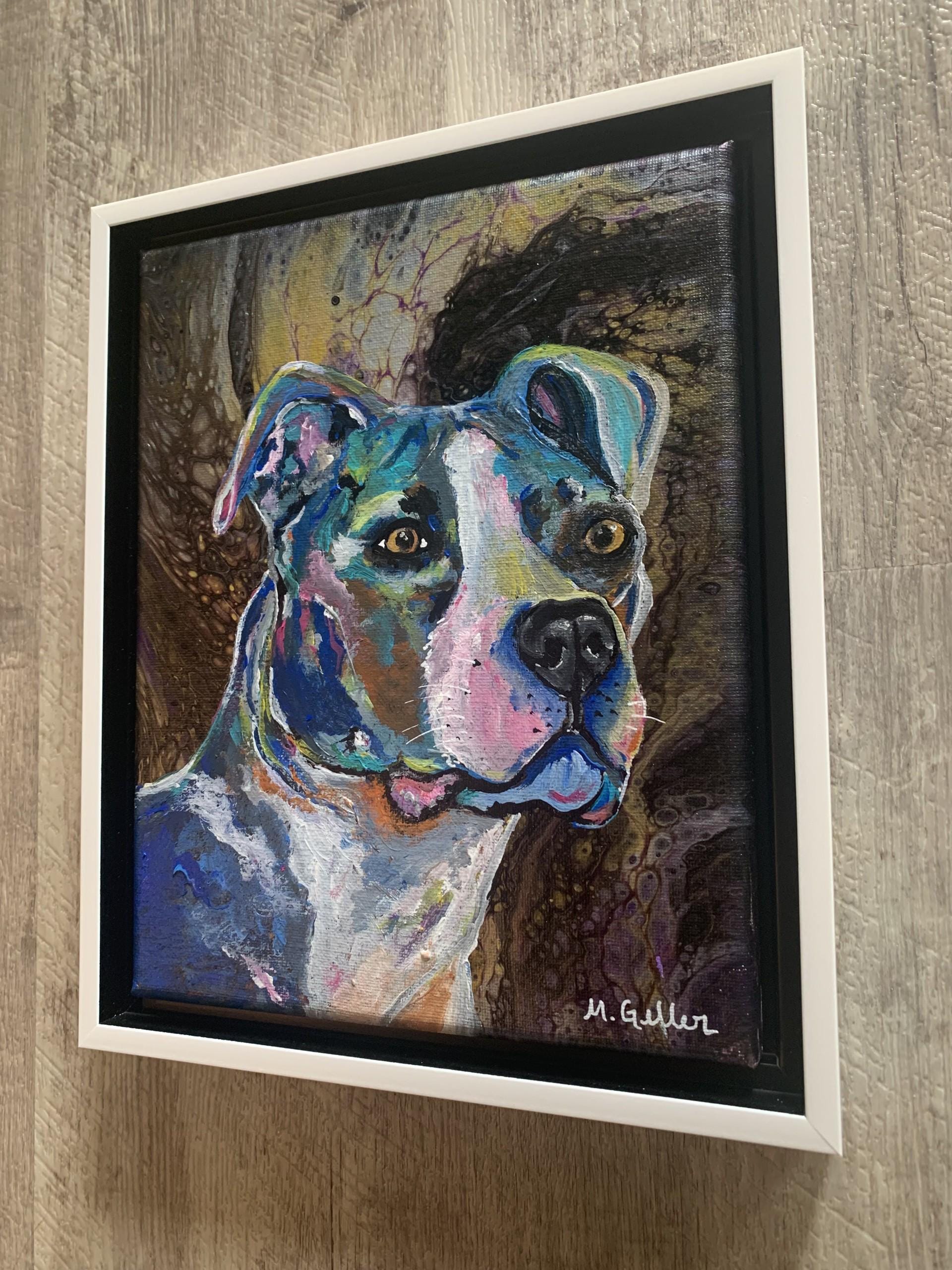 額入りピットブル犬の絵画：オリジナルアクリルアート（8x10） - Etsy 日本