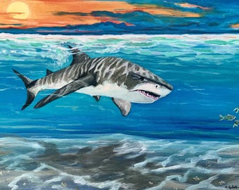 アオザメの絵画：オリジナルアクリルキャンバスアート（50 cm x 50 cm