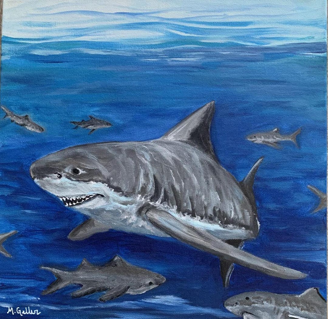 Original Shark Acrylic Painting: Blue Ocean Nautical Decor (12x12) - Etsy
