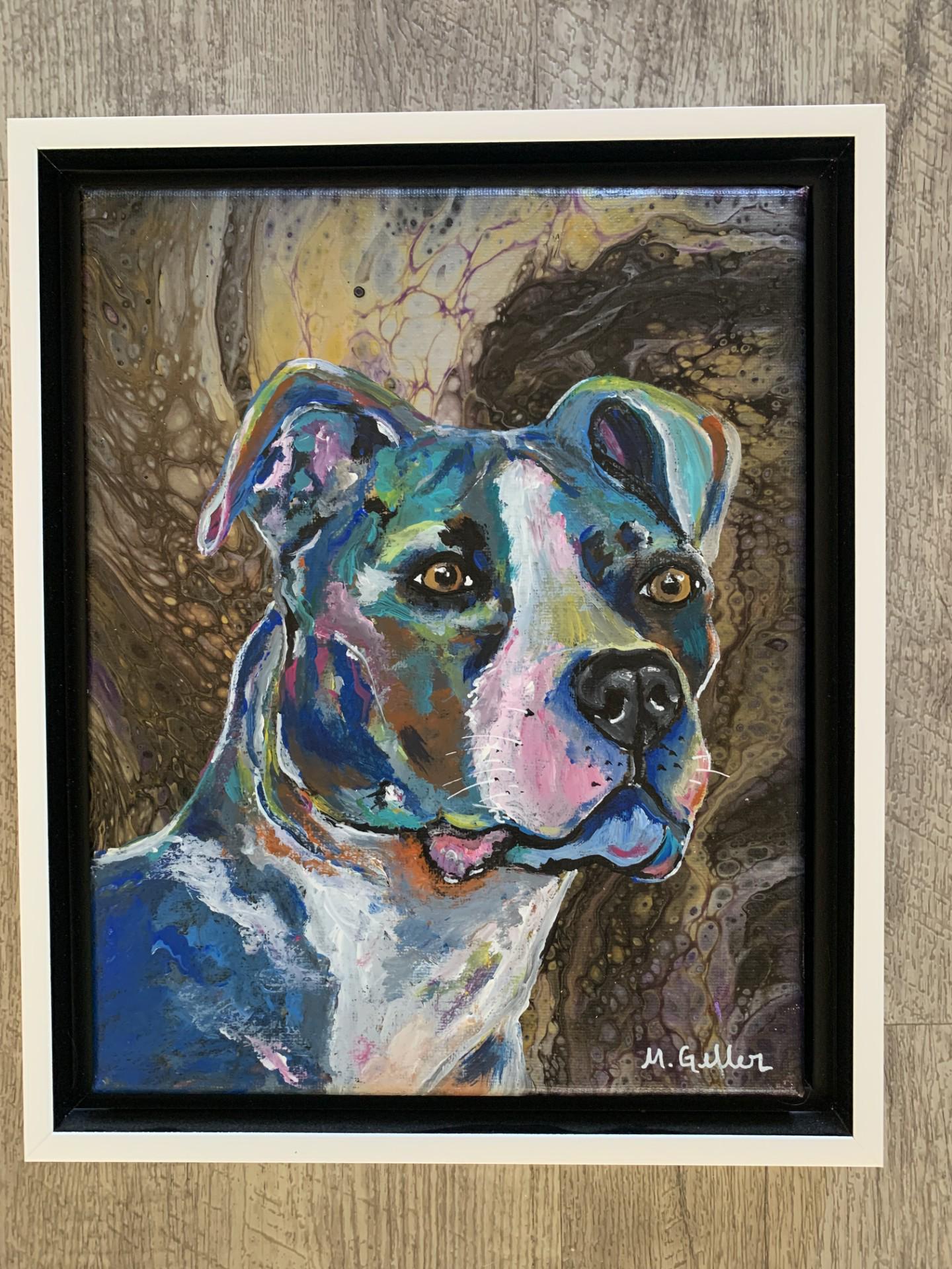 額入りピットブル犬の絵画：オリジナルアクリルアート（8x10） - Etsy 日本