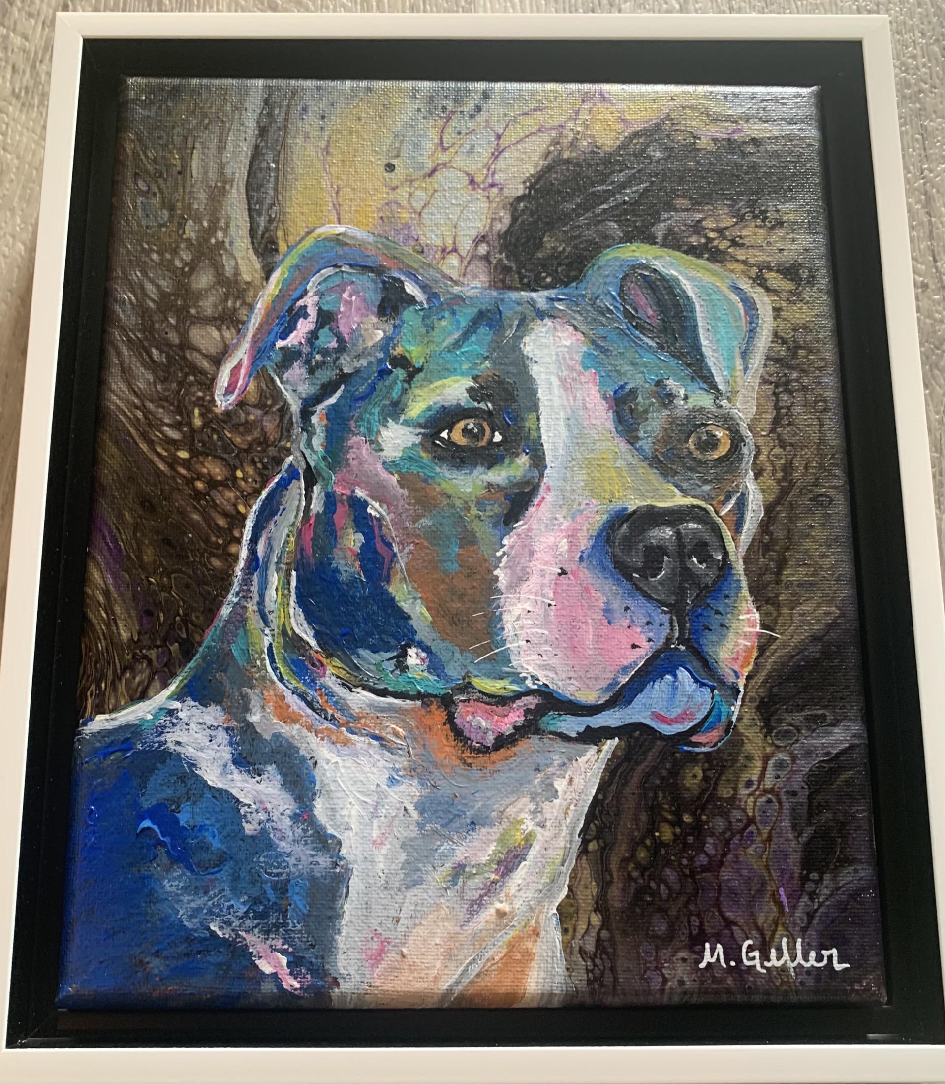 額入りピットブル犬の絵画：オリジナルアクリルアート（8x10） - Etsy 日本