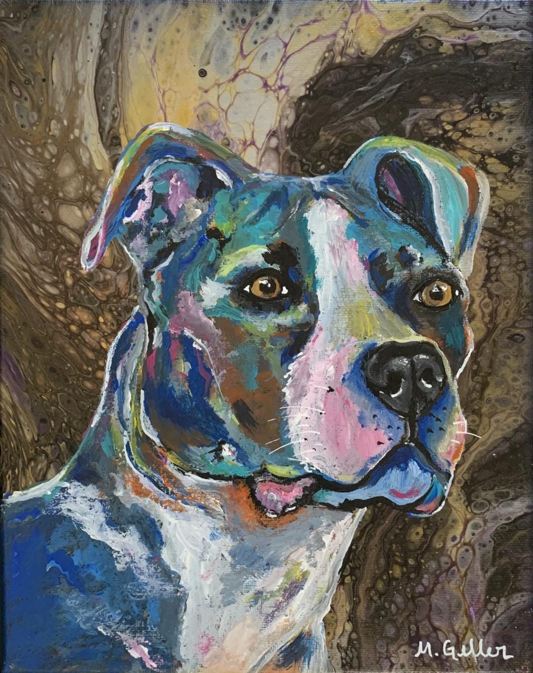 ピットブル アクリル画 額入りピットブル犬の絵画：オリジナルアクリルアート（8x10） - Etsy 日本