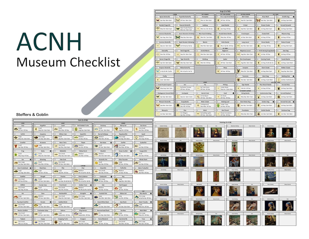 ACNH / Printable Museum Checklist / Digital Excel Checklist / Instant
