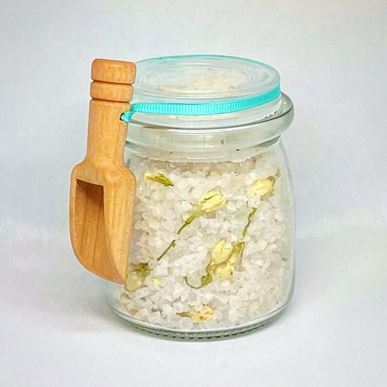 Bath salts in a jar with wooden scoop Etsy