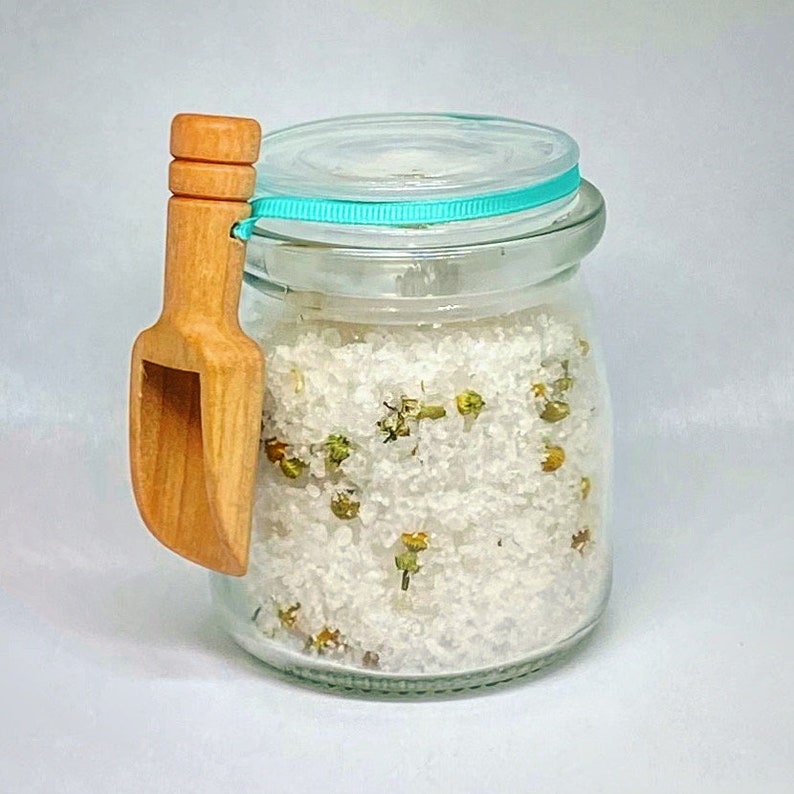 Bath salts in a jar with wooden scoop Etsy