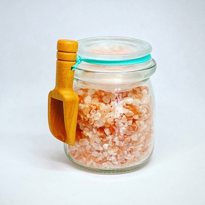 Bath salts in a jar with wooden scoop Etsy