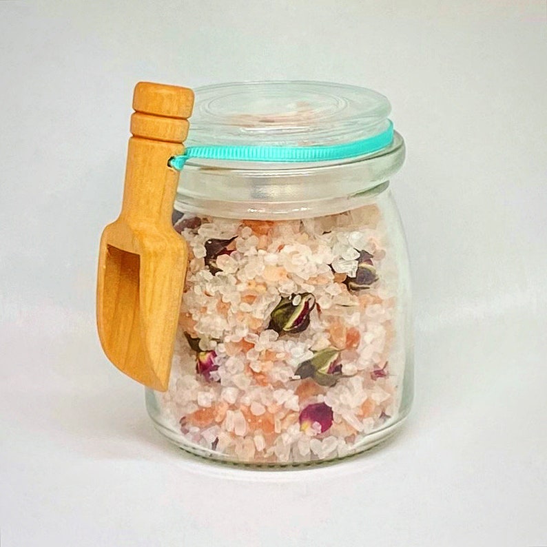 Bath salts in a jar with wooden scoop Etsy