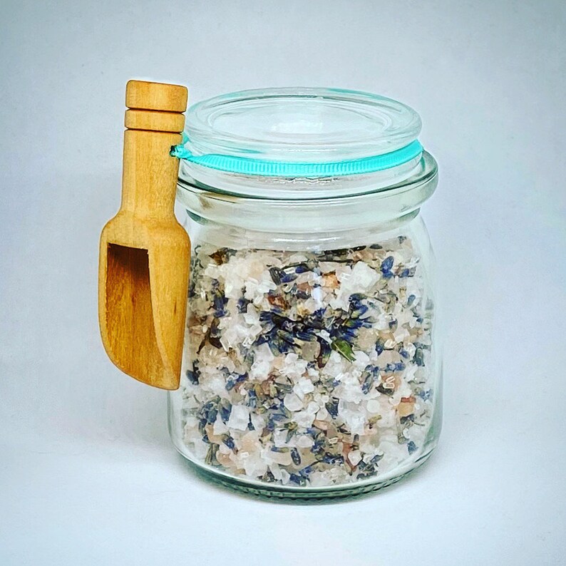 Bath salts in a jar with wooden scoop Etsy