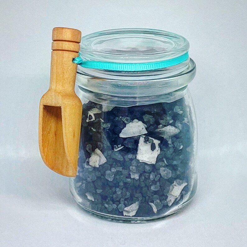 Bath salts in a jar with wooden scoop Etsy
