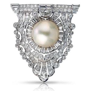 Replica of Art deco American Diamond And Pearl Silver brooch/ Zircon and pearl brooch/ Antique brooch