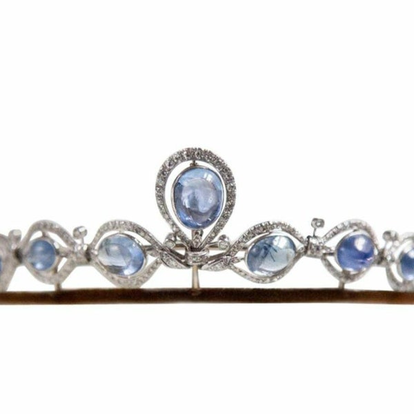 Wedding Tiaras, Crown/ Rose Cut Diamonds and Sapphire Tiaras/ Crown, Silver Purity 92.5 ,Handmade Sapphire Tiaras/Crown