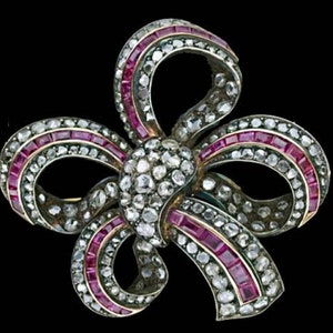 Victorian Rose cut Diamond And Ruby Silver Handmade Brooch/ Wedding brooch pin