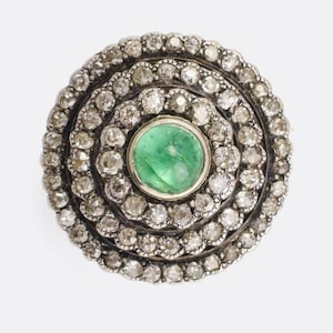 Antique Victorian Rose cut Diamond And Emerald Silver Cluster Brooch And Pendant
