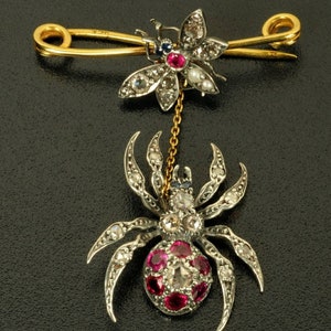 Antike viktorianische Rose Cut Diamant Silber Fliege und Spinnen Brosche