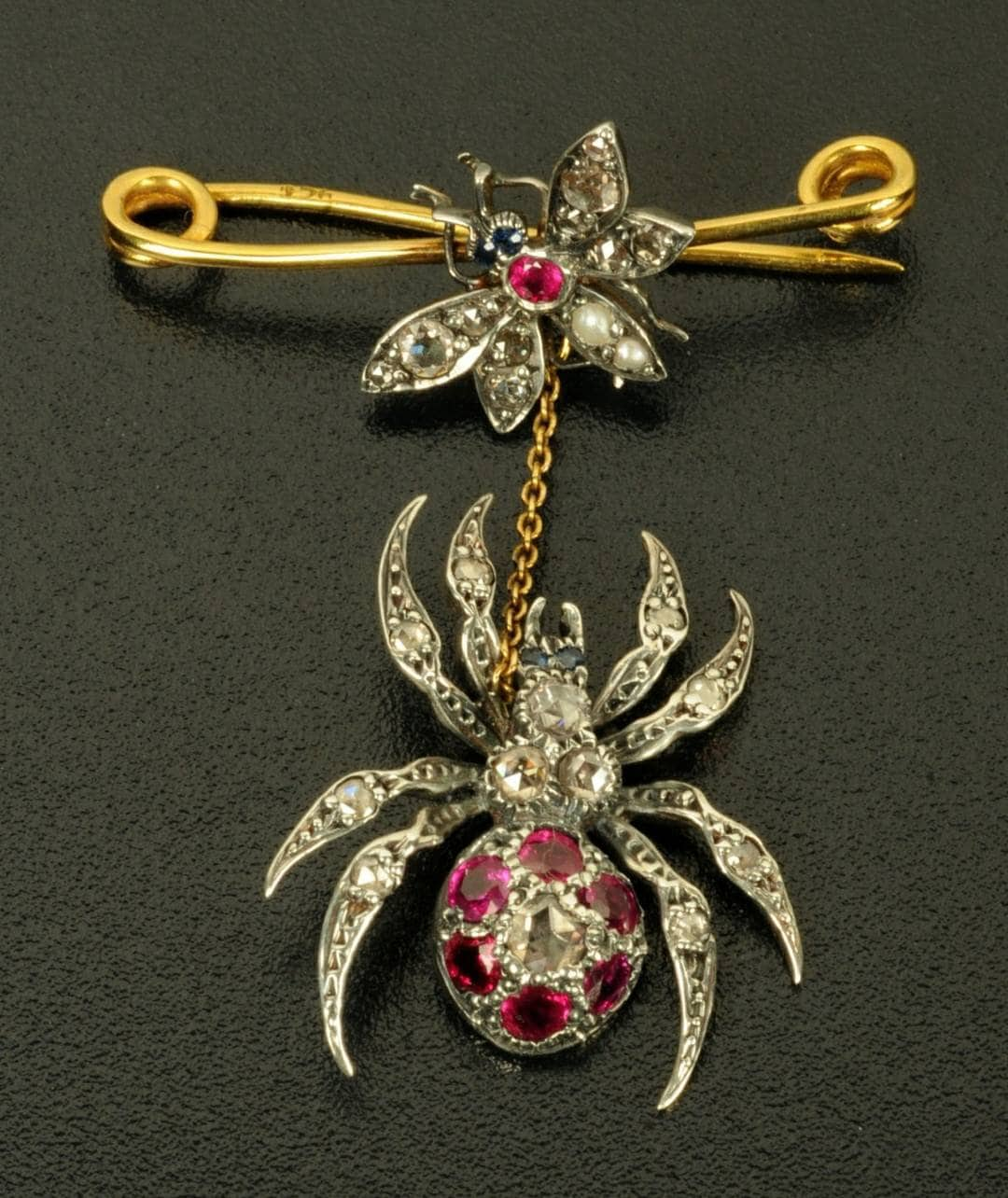 Victorian Era Spider Pin with 5.00 Carat Rare Natural Rose Cut Brown Colored Diamond