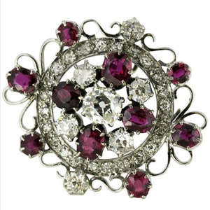 Antique Victorian Rose cut Diamond And Ruby, 92.5% Sterling Silver Brooch And Pendant