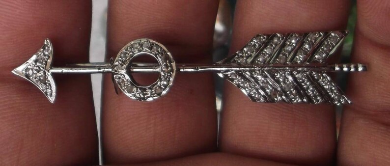 Antique Rose cut Diamond and Silver Arrow Handmade Brooch image 5