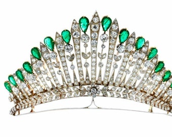 Tiara de esmeralda y zircón de boda, tiara nupcial Tiaras hechas a mano de plata esterlina / Corona Corona de diamante americano / Tiara