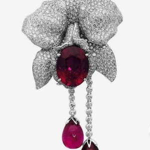 Beautiful Zircon Ruby brooch/American Diamond And Sterling Silver Brooch/Victorian look Royal Zircon brooch/stylish brooch