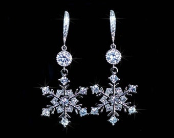 Dramatic Snowflake Diamond  Earrings, Handmade Snowflake Earrings /Christmas Earrings/ Zircon Earrings