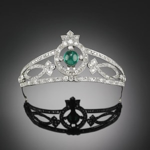 Wedding Emerald and Zircon tiara, Bridal tiara Sterling Silver Handmade Tiaras/Crown American Diamond Crown/Tiara image 1