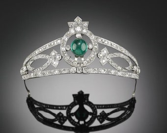 Wedding Emerald and Zircon tiara, Bridal tiara Sterling Silver Handmade Tiaras/Crown American Diamond Crown/Tiara