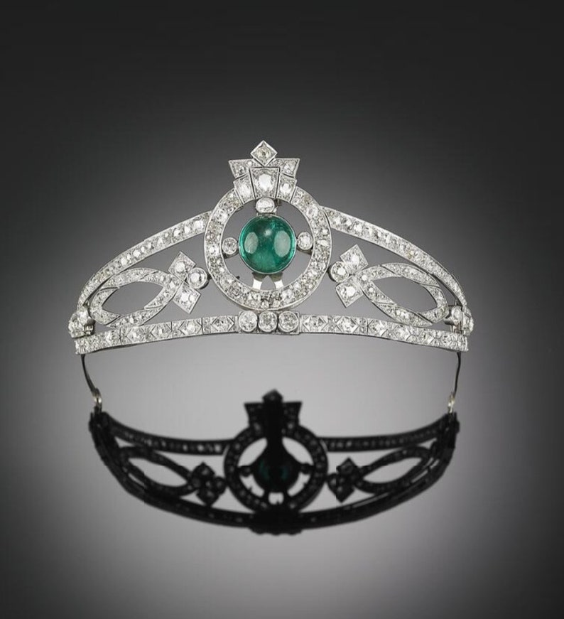 Wedding Emerald and Zircon tiara, Bridal tiara Sterling Silver Handmade Tiaras/Crown American Diamond Crown/Tiara image 1