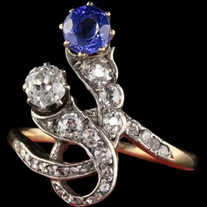 Antique Victorian Blue Sapphire and American Diamond Ring Handmade Ring