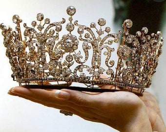 Wedding Crown/Rose Cut Diamonds Crown, Silver Purity 92.5 ,Handmade Tiaras/Crown