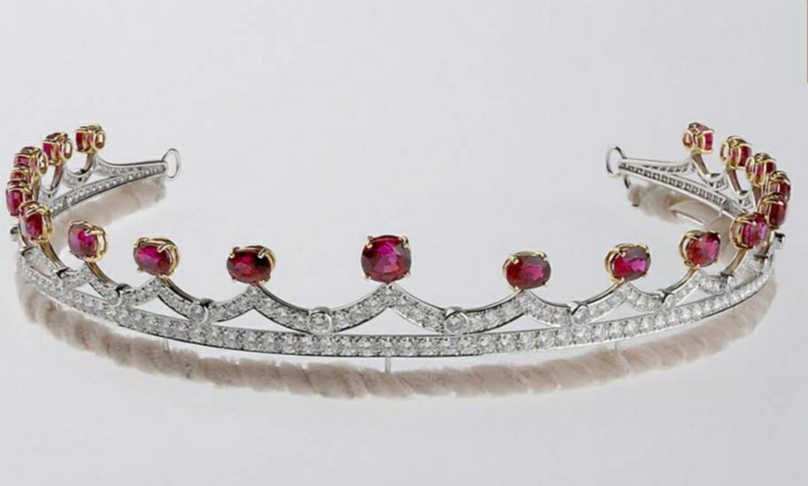 Wedding Ruby Tiara, Bridal Tiara Sterling Silver Handmade Tiaras/crown