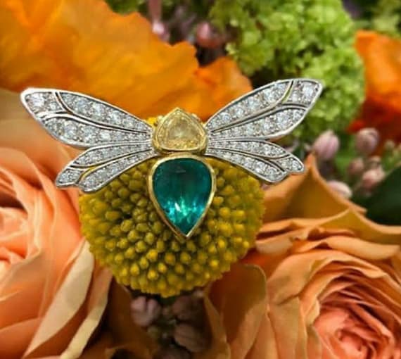 Broche Courbe Victorienne En Or 14k - Saphir, Diamant, Rubis, émeraude - Occasion