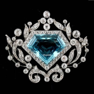 Victorian American Diamond And Aquamarine Silver Brooch/ Stylish brooch /Wedding Zircon Brooch