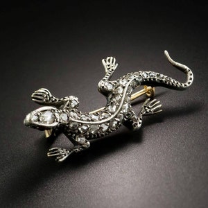 Antique Victorian Rose cut Diamond Lizard Brooch , 92.5% Sterling Silver Lizard Brooch