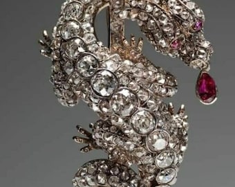 Royal American Diamond Dragon Brooch/ Beautiful Antique look Dragon Zircon and Ruby Brooch