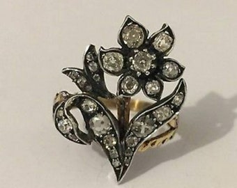 Antique Victorian Floral diamond Ring /Handmade flower Ring/ wedding Ring