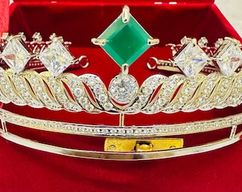 Wedding Emerald and Zircon tiara, Bridal tiara Sterling Silver Handmade Tiaras/Crown American Diamond Crown/Tiara