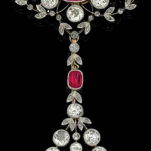 Victorian Rose cut Diamond And Ruby Silver Handmade Brooch