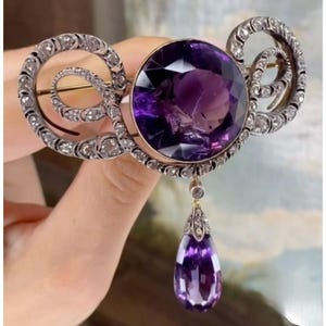 Victorian American Diamond And Amethyst Silver Brooch/ Stylish brooch /Wedding Zircon Brooch