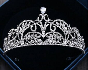 Wedding tiara, Bridal tiara Sterling Silver Handmade Tiaras/Crown American Diamond Crown/Tiara