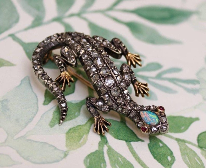 Victorian Rosecut Diamond Opal Lizard Brooch, Sterling Silver 925 - Etsy