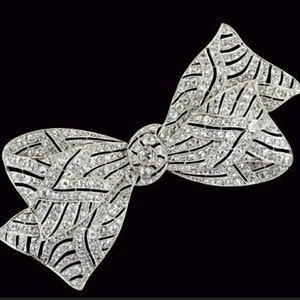 Victorian American Diamond Bow Silver Brooch/ Stylish Bow brooch /Wedding Zircon Brooch