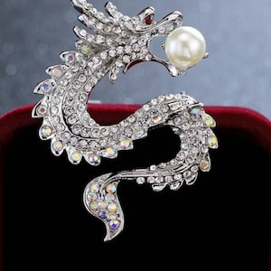 Royal American Diamond Dragon Brooch/ Beautiful Antique look Dragon Zircon and Pearl Brooch