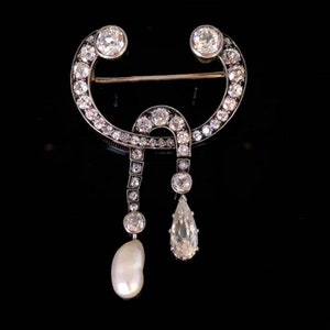 Victorian Rose cut Diamond and pearl Silver Brooch